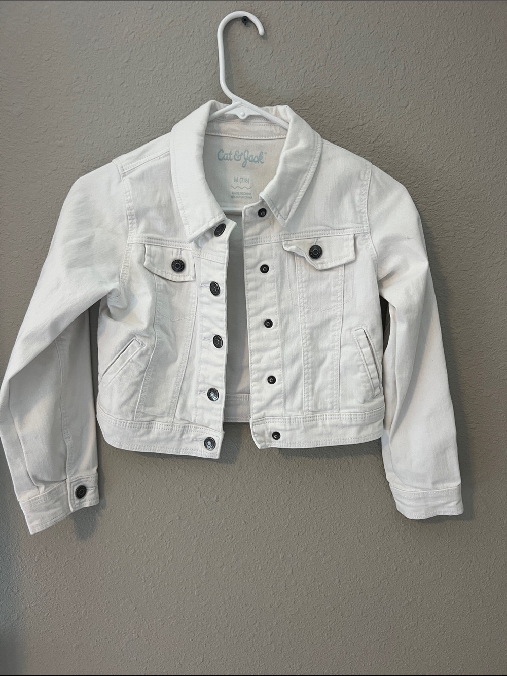 Cat & Jack White Girls' Denim Jacket - Classic Cropped Style girls 7-8